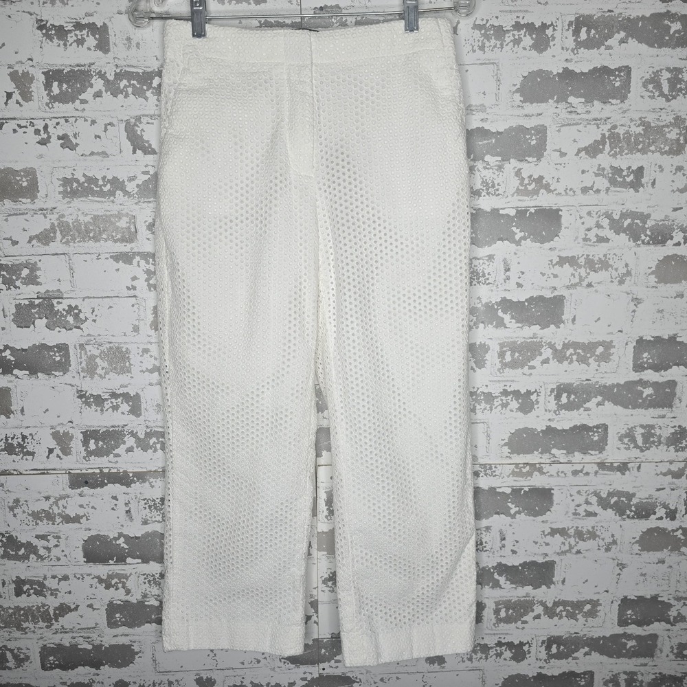 J Crew Pants Womens Size 6 White Eyelet Patio Cropped Lined Casual Ankle Preppy